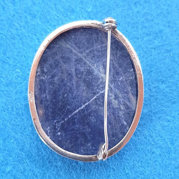 Vintage 1940s German 800 Silver Natural Sodalite Oval Brooch – 7.31g - Picture 10 of 11